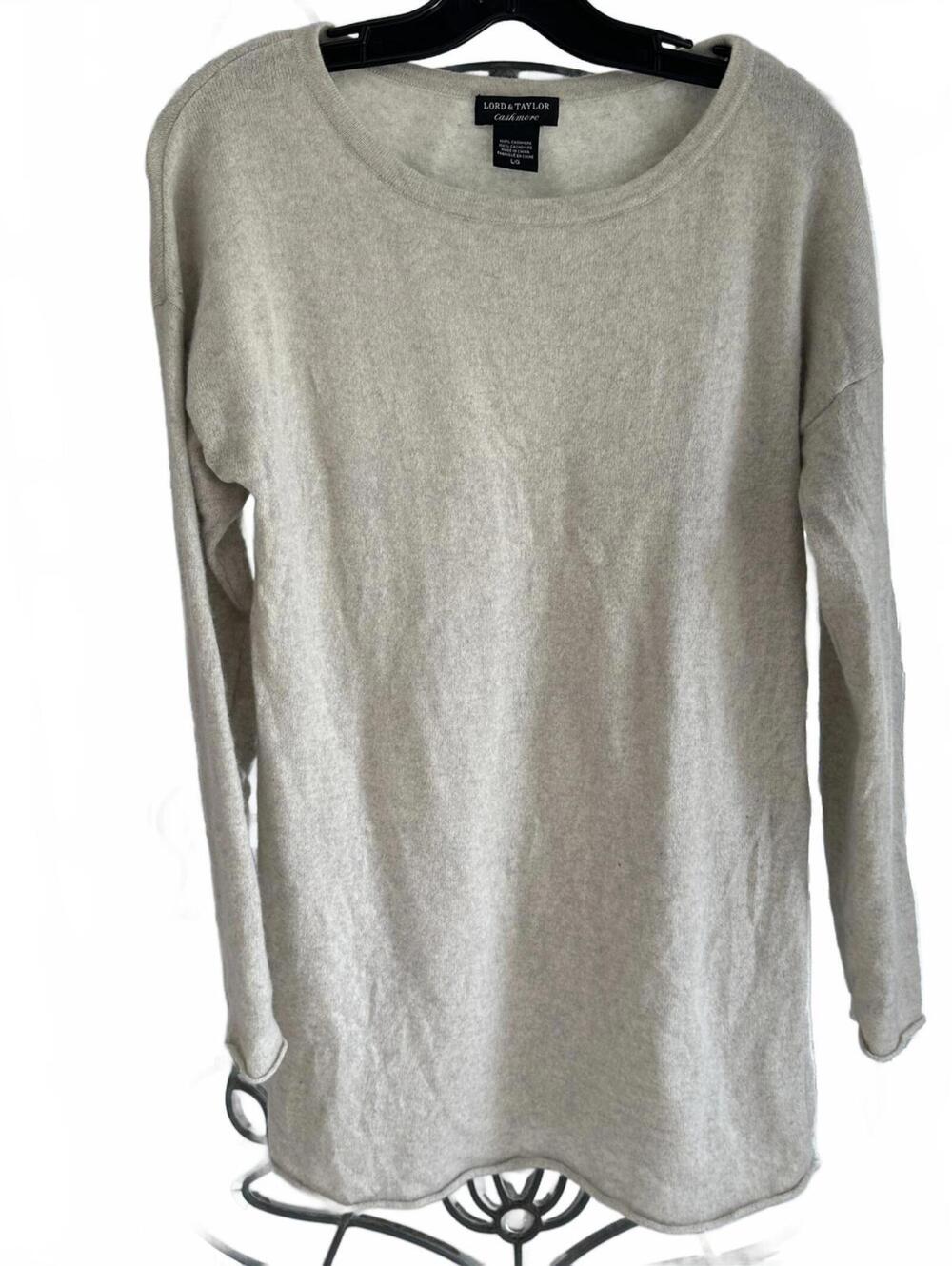 Lord & Taylor Cashmere Women's Light Gray 100% Cashmere Knit Sweater - Size L/G - Picture 2 of 7